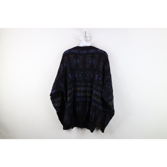 Vintage 90s Coogi Style Mens XL Ed Bassmaster Rainbow Wool Blend Knit Sweater - Picture 7 of 9